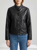 Faux Leather Jacket Women Boxy Studded Button Up Cropped Moto Jacket — Kharites Shop