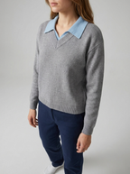 Oversized Contrast Collar Sweater Women Dropped Shoulder Ribbed Knit — Kharites Shop