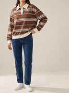 Oversized Striped Dropped Shoulder Sweatshirt Women Button Detail Top — Kharites Shop