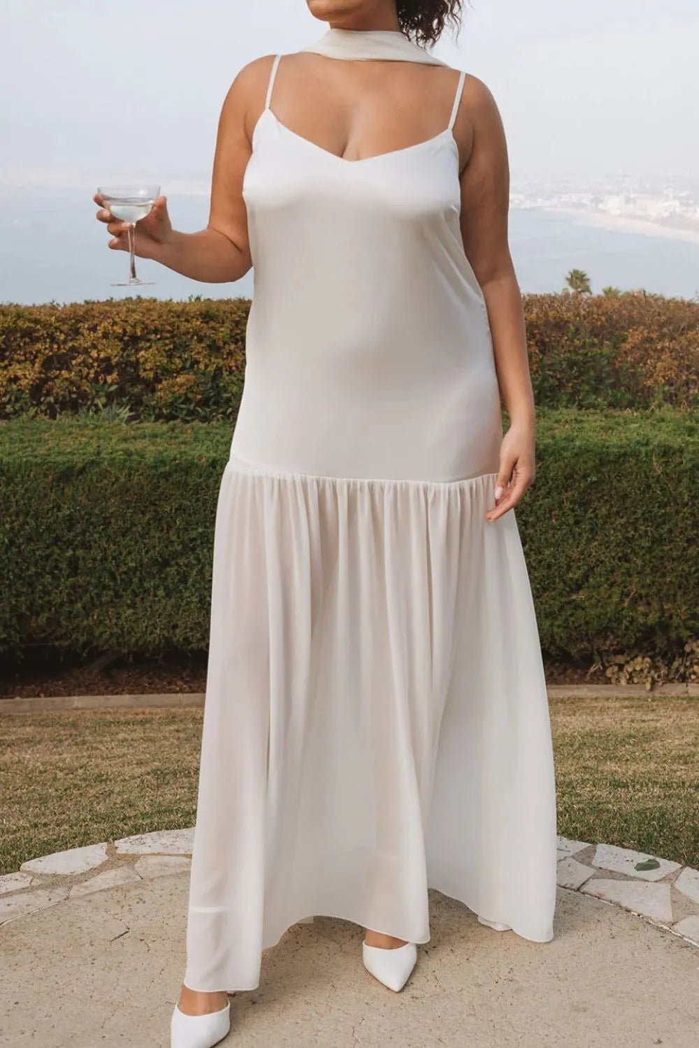 Adjustable Strap Maxi Cami Dress with Scarf - Kharites
