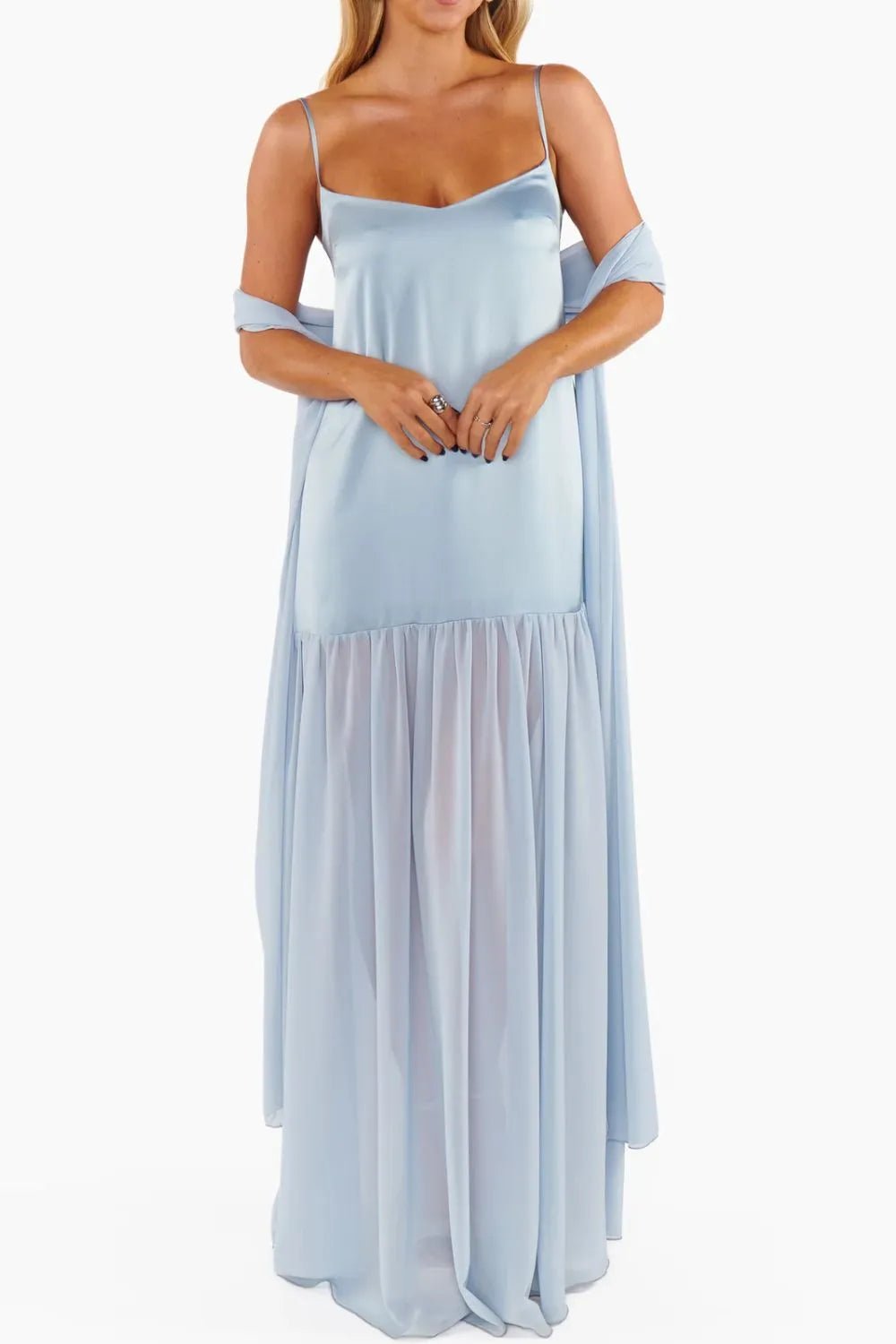 Adjustable Strap Maxi Cami Dress with Scarf - Kharites