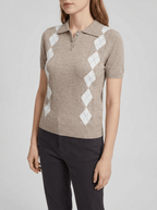Argyle Sweater Women Short Sleeve Knit Button Detail Preppy Top — Kharites Shop - Kharites