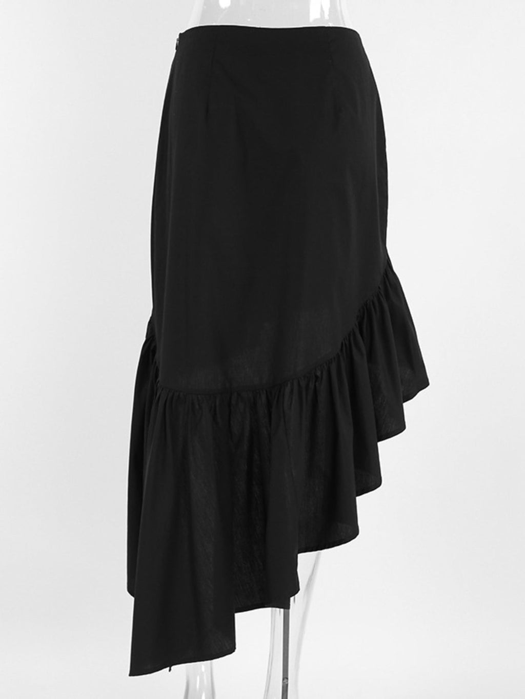 Asymmetrical Ruffle Hem Midi Skirt - Kharites