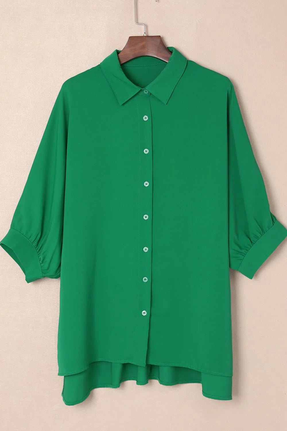 Collared Neck Three-Quarter Sleeve Shirt - Kharites