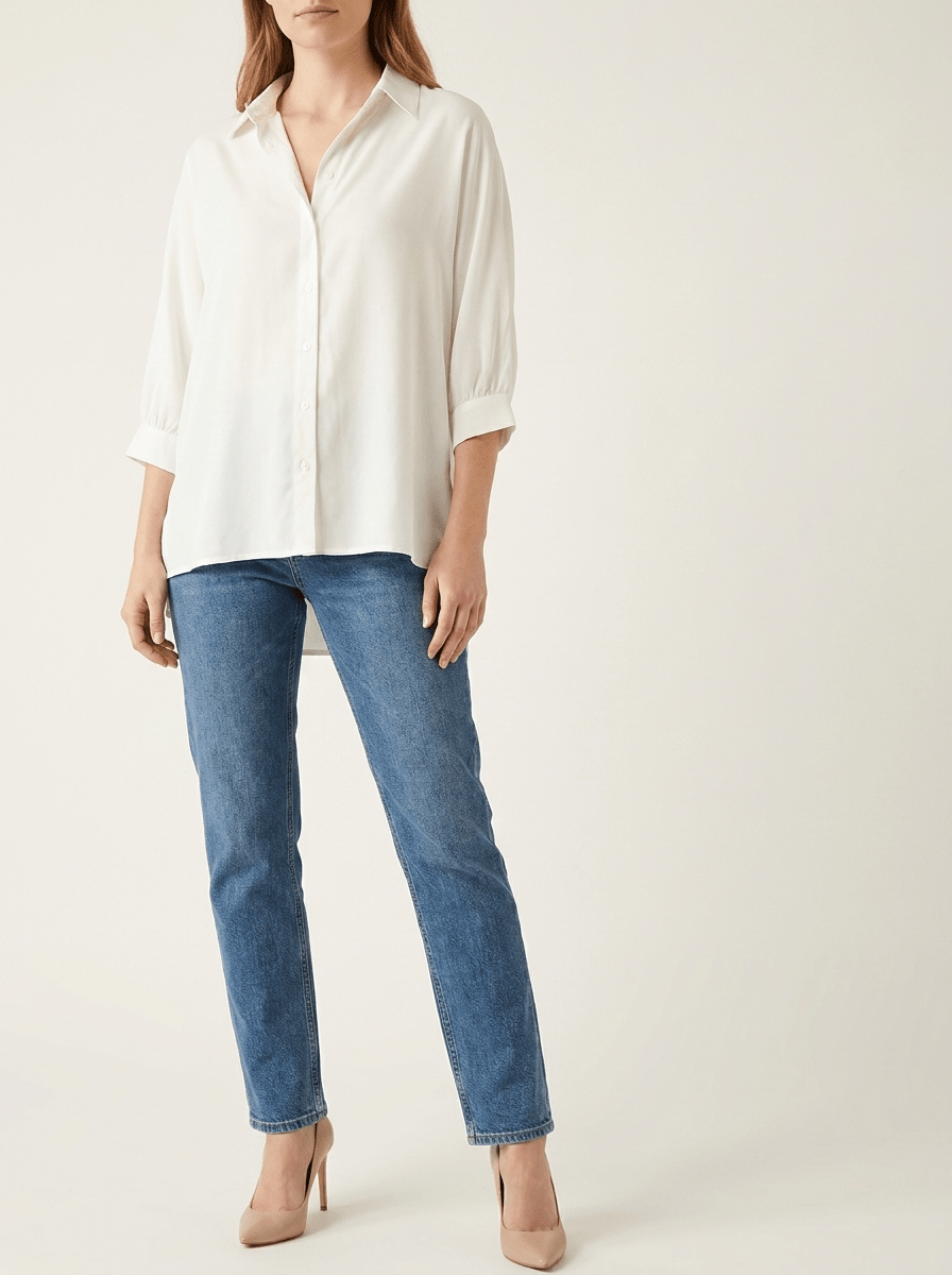 Collared Shirt Women Three Quarter Sleeve Button Down Casual Blouse — Kharites Shop - Kharites