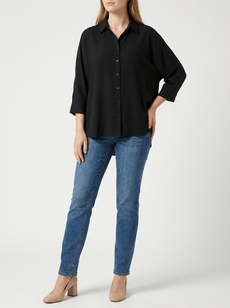 Collared Shirt Women Three Quarter Sleeve Button Down Casual Blouse — Kharites Shop - Kharites