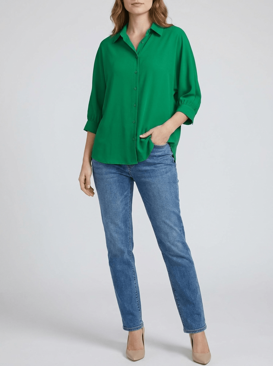 Collared Shirt Women Three Quarter Sleeve Button Down Casual Blouse — Kharites Shop - Kharites