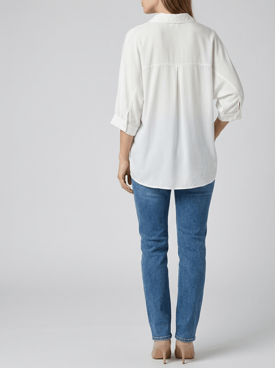 Collared Shirt Women Three Quarter Sleeve Button Down Casual Blouse — Kharites Shop - Kharites