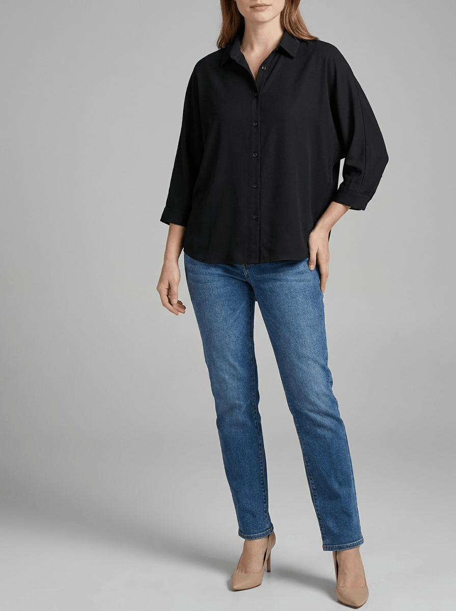 Collared Shirt Women Three Quarter Sleeve Button Down Casual Blouse — Kharites Shop - Kharites