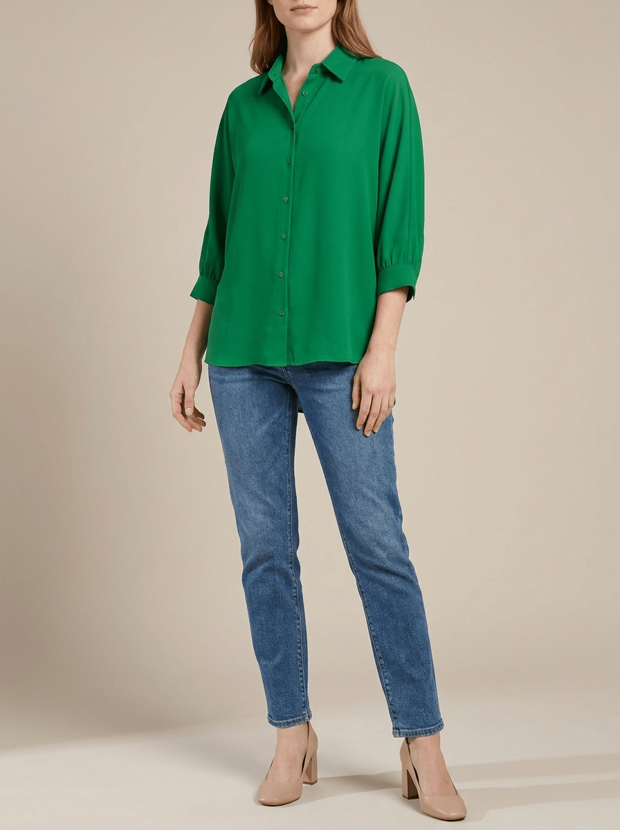 Collared Shirt Women Three Quarter Sleeve Button Down Casual Blouse — Kharites Shop - Kharites