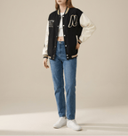 Contrast Sleeve Snap Down Jacket Women Lined Bomber Baseball Layer — Kharites Shop - Kharites