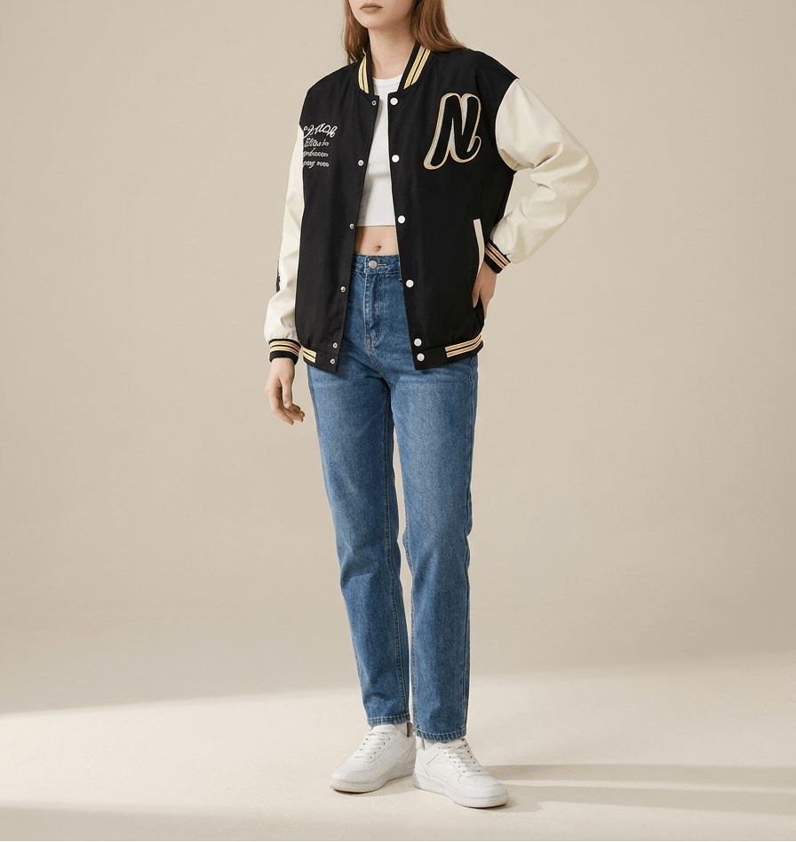 Contrast Sleeve Snap Down Jacket Women Lined Bomber Baseball Layer — Kharites Shop - Kharites