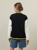 Contrast Sleeve Snap Down Jacket Women Lined Bomber Baseball Layer — Kharites Shop - Kharites