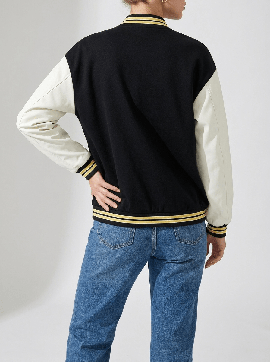Contrast Sleeve Snap Down Jacket Women Lined Bomber Baseball Layer — Kharites Shop - Kharites