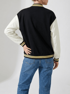 Contrast Sleeve Snap Down Jacket Women Lined Bomber Baseball Layer — Kharites Shop - Kharites