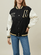 Contrast Sleeve Snap Down Jacket Women Lined Bomber Baseball Layer — Kharites Shop - Kharites