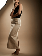 Cotton Midi Skirt Women Side Slit High Waisted Casual Skirt — Kharites Shop - Kharites