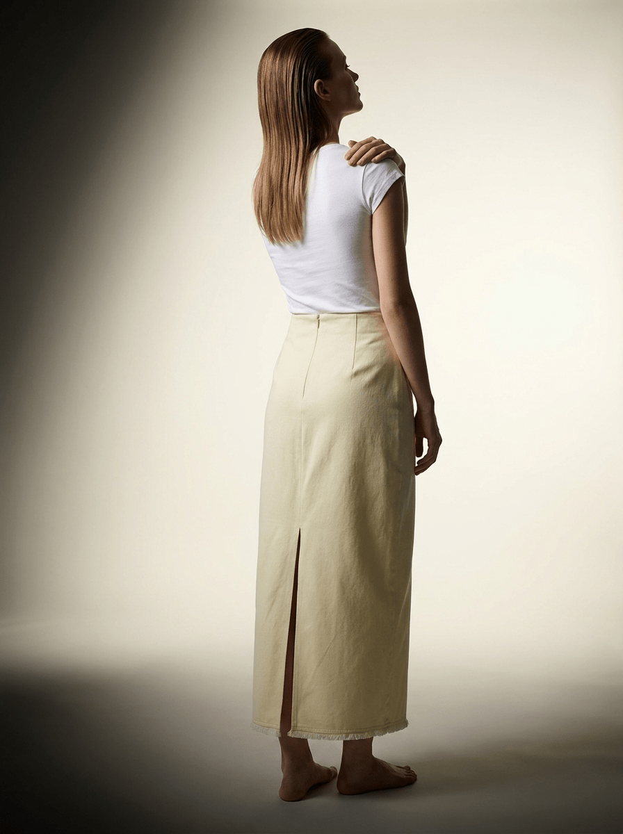 Cotton Midi Skirt Women Side Slit High Waisted Casual Skirt — Kharites Shop - Kharites