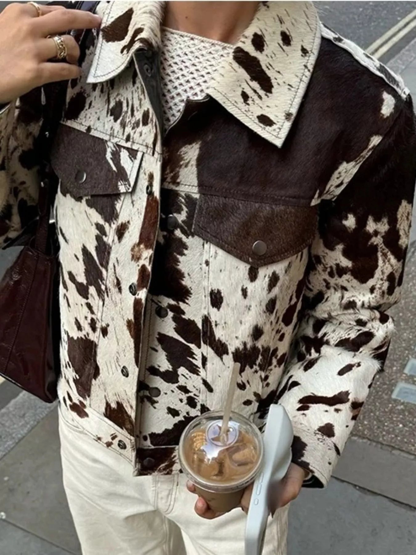 Cow Print Collared Neck Jacket - Kharites