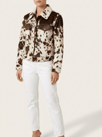 Cow Print Jacket Women Collared Button Up Western Shacket Lightweight — Kharites Shop - Kharites