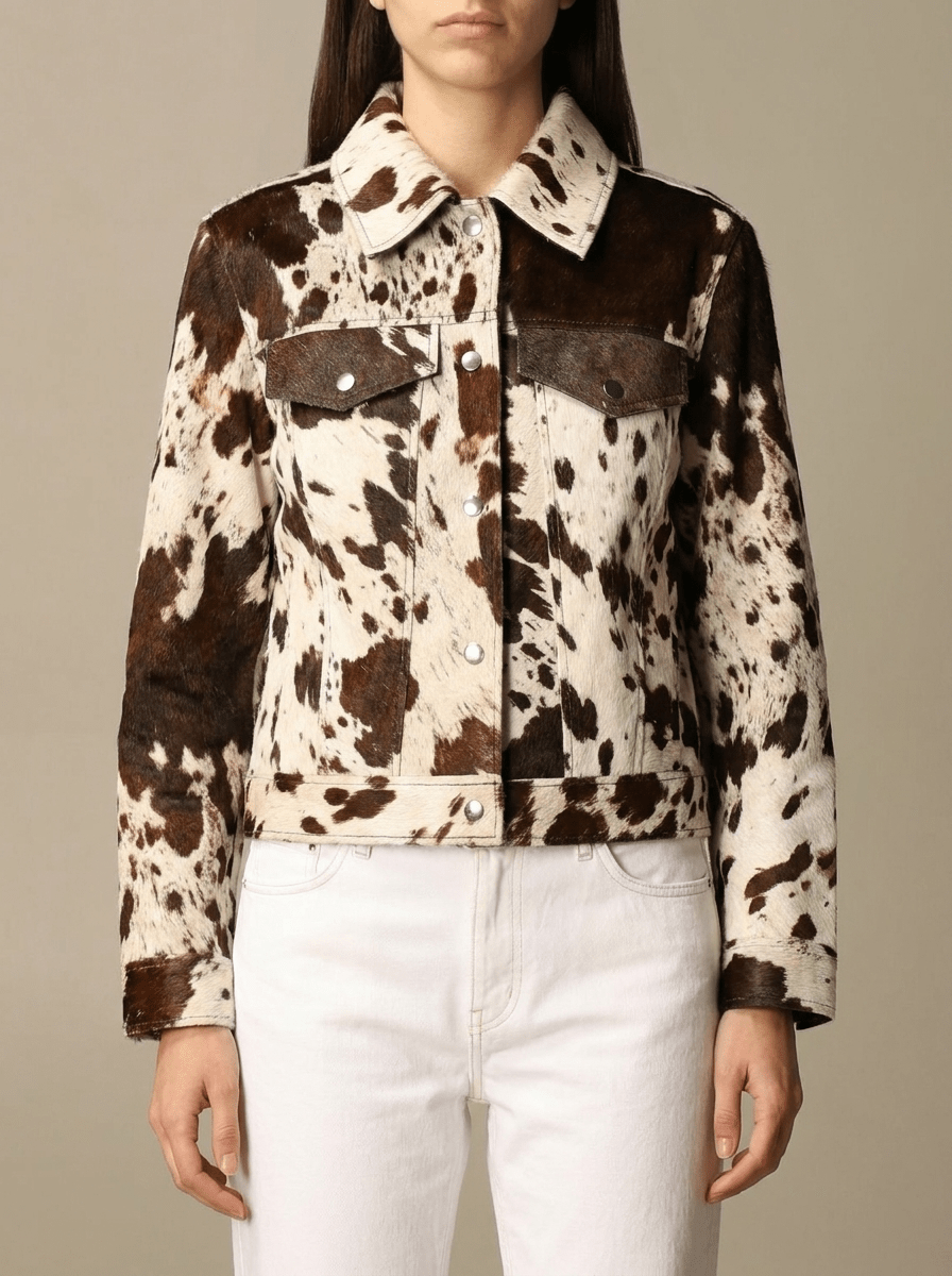 Cow Print Jacket Women Collared Button Up Western Shacket Lightweight — Kharites Shop - Kharites