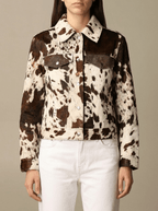Cow Print Jacket Women Collared Button Up Western Shacket Lightweight — Kharites Shop - Kharites