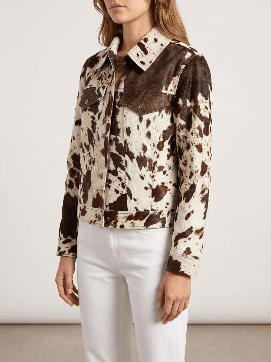 Cow Print Jacket Women Collared Button Up Western Shacket Lightweight — Kharites Shop - Kharites
