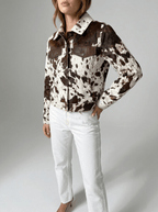 Cow Print Jacket Women Collared Button Up Western Shacket Lightweight — Kharites Shop - Kharites