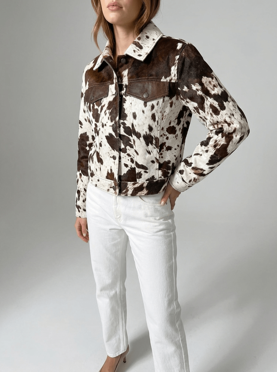 Cow Print Jacket Women Collared Button Up Western Shacket Lightweight — Kharites Shop - Kharites