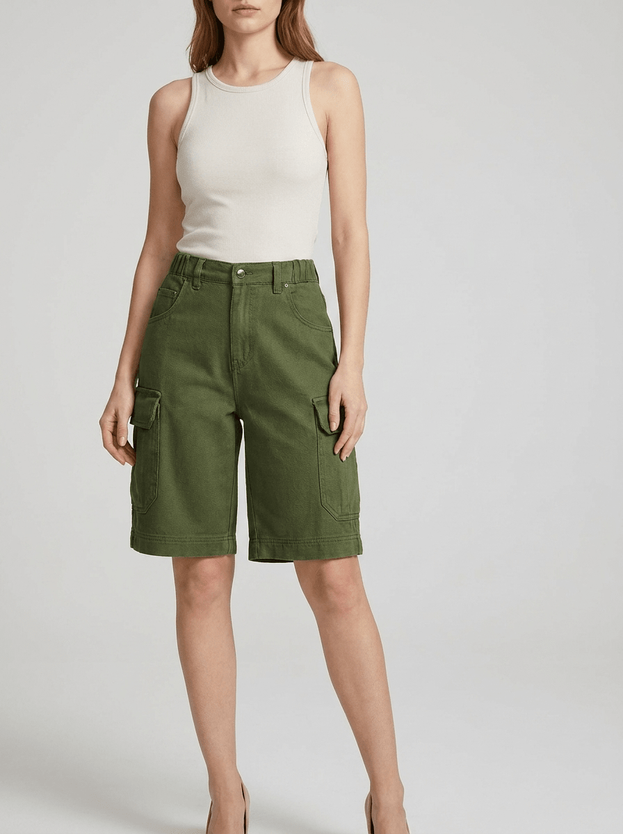 Denim Cargo Shorts Women High Waisted Casual Utility Shorts Pockets — Kharites Shop - Kharites