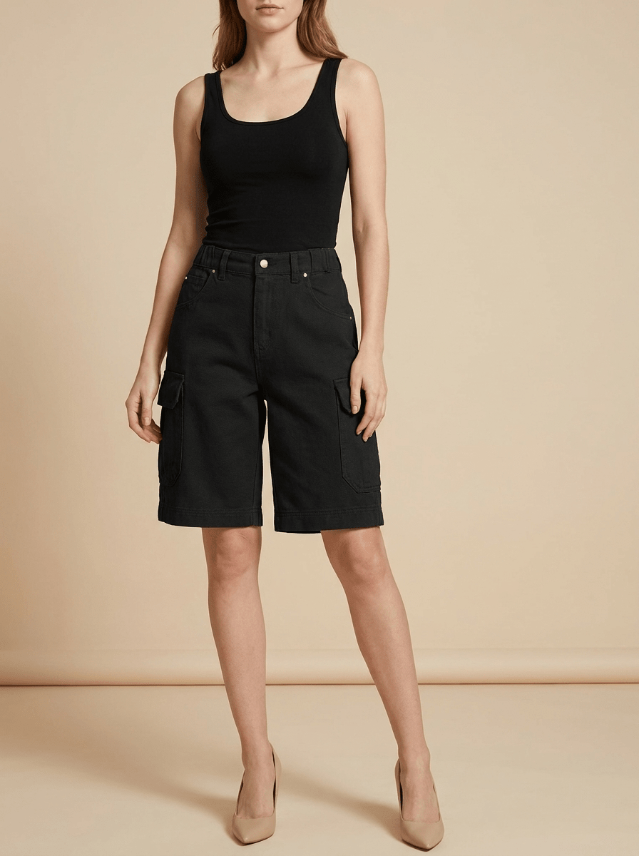 Denim Cargo Shorts Women High Waisted Casual Utility Shorts Pockets — Kharites Shop - Kharites