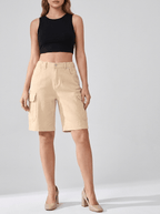 Denim Cargo Shorts Women High Waisted Casual Utility Shorts Pockets — Kharites Shop - Kharites