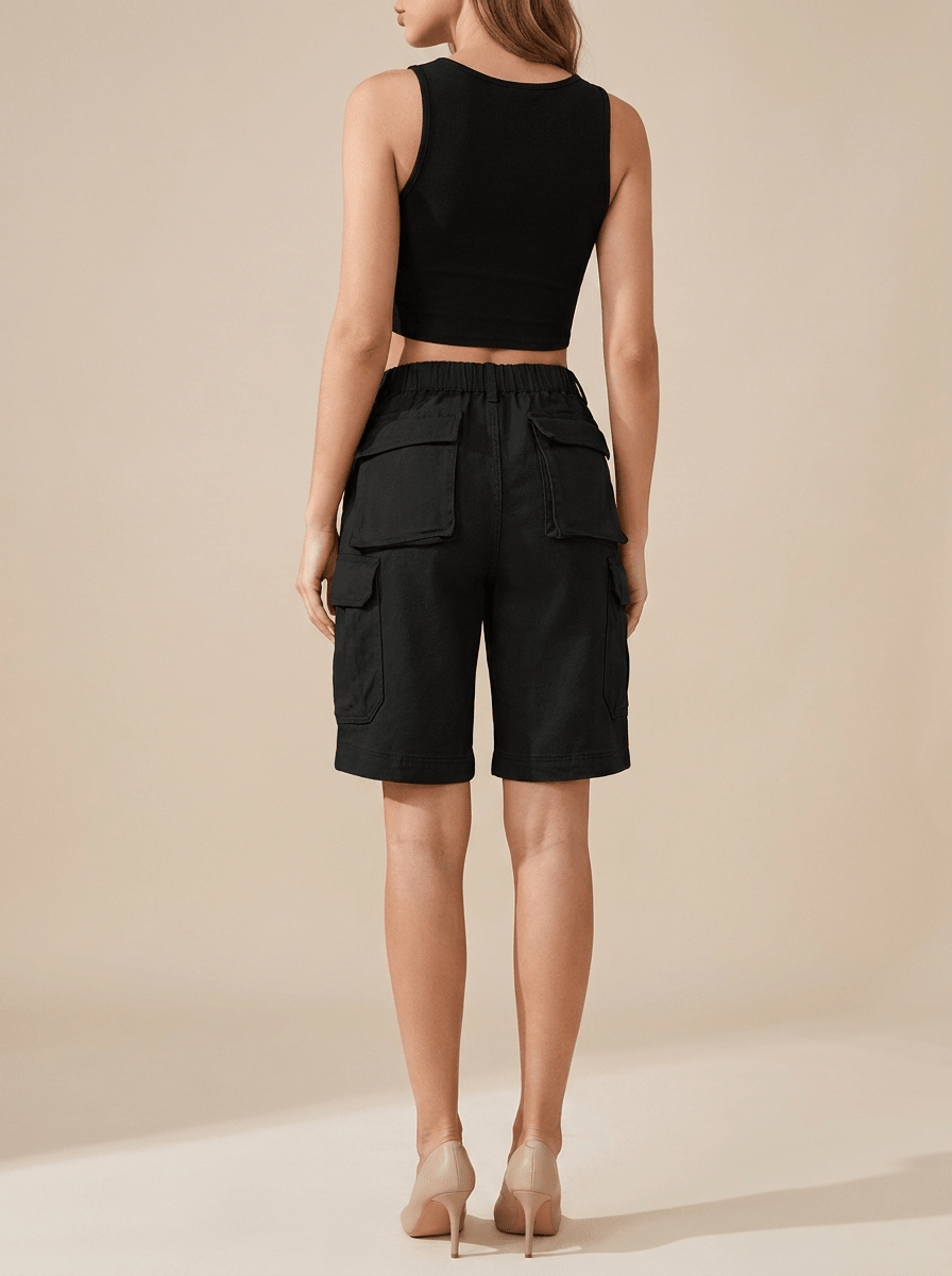 Denim Cargo Shorts Women High Waisted Casual Utility Shorts Pockets — Kharites Shop - Kharites