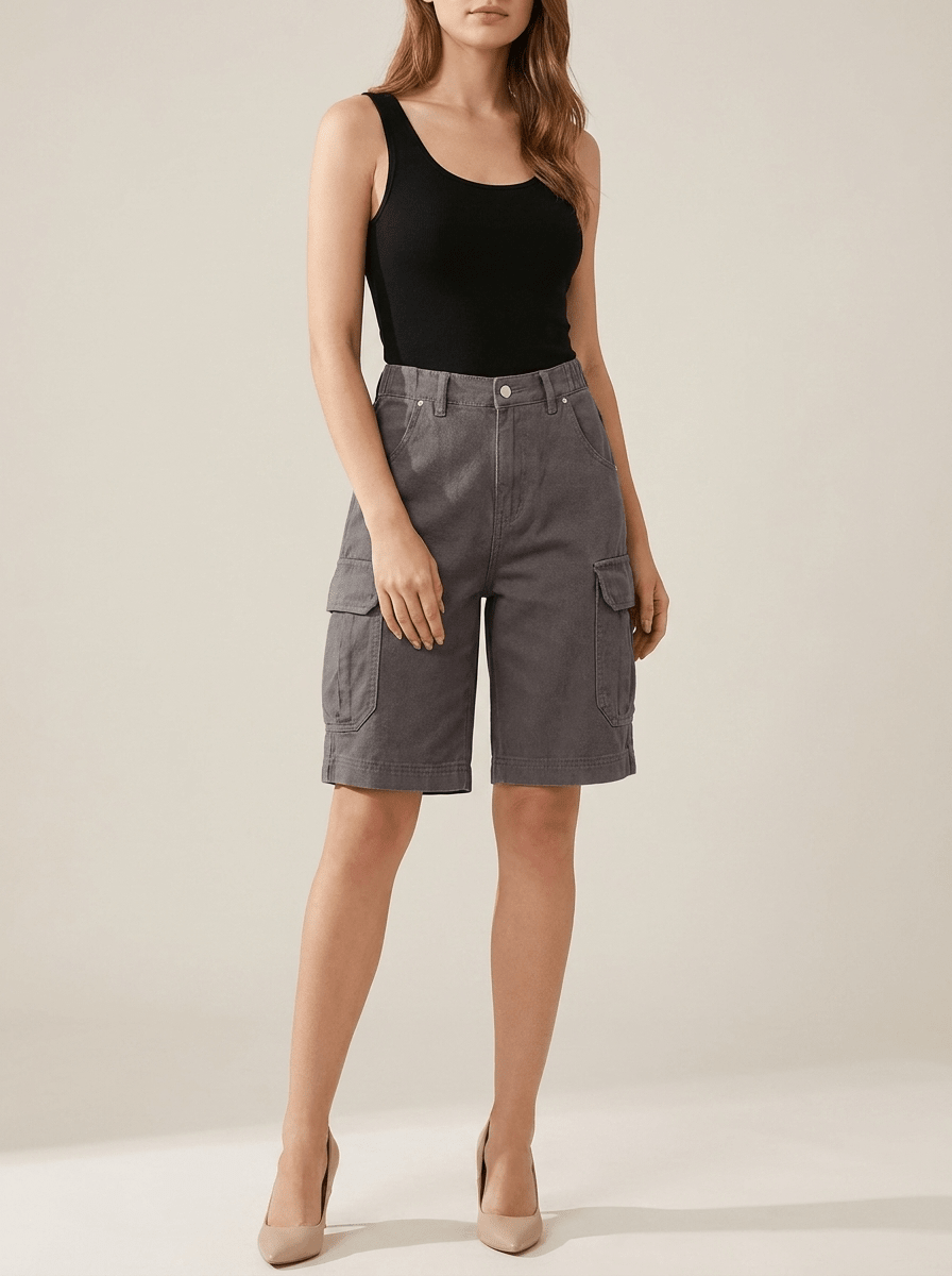 Denim Cargo Shorts Women High Waisted Casual Utility Shorts Pockets — Kharites Shop - Kharites