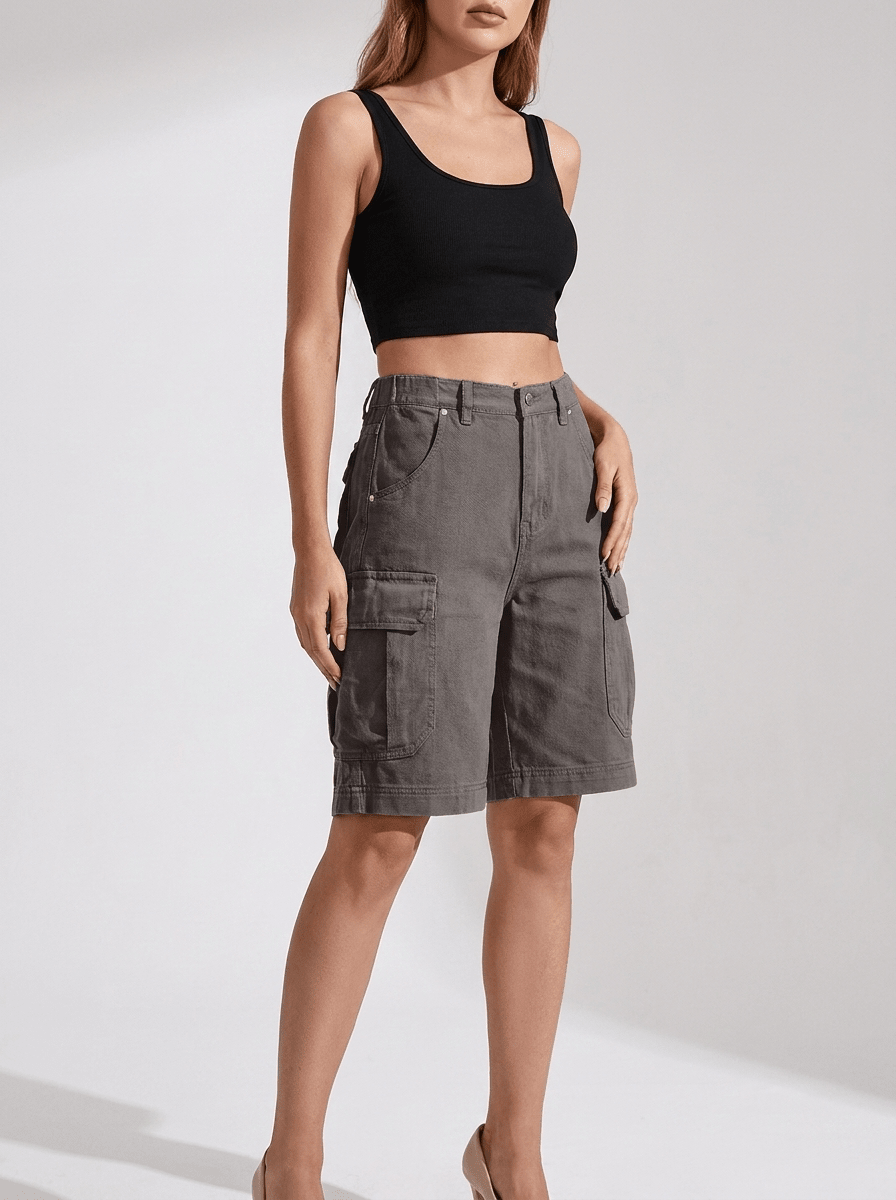 Denim Cargo Shorts Women High Waisted Casual Utility Shorts Pockets — Kharites Shop - Kharites