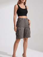 Denim Cargo Shorts Women High Waisted Casual Utility Shorts Pockets — Kharites Shop - Kharites