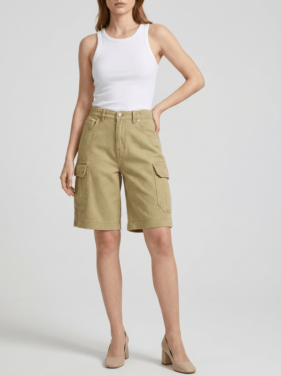Denim Cargo Shorts Women High Waisted Casual Utility Shorts Pockets — Kharites Shop - Kharites
