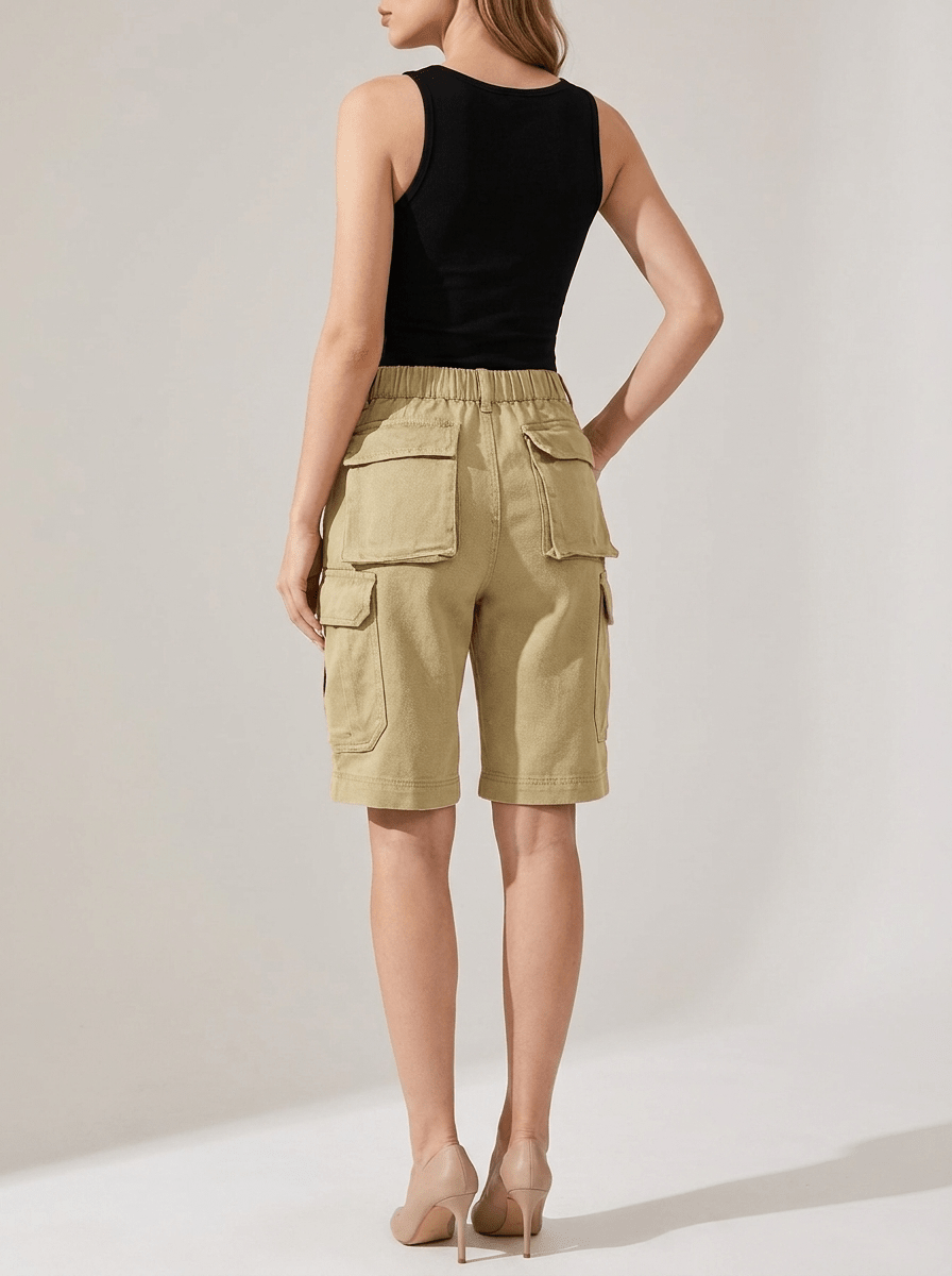 Denim Cargo Shorts Women High Waisted Casual Utility Shorts Pockets — Kharites Shop - Kharites