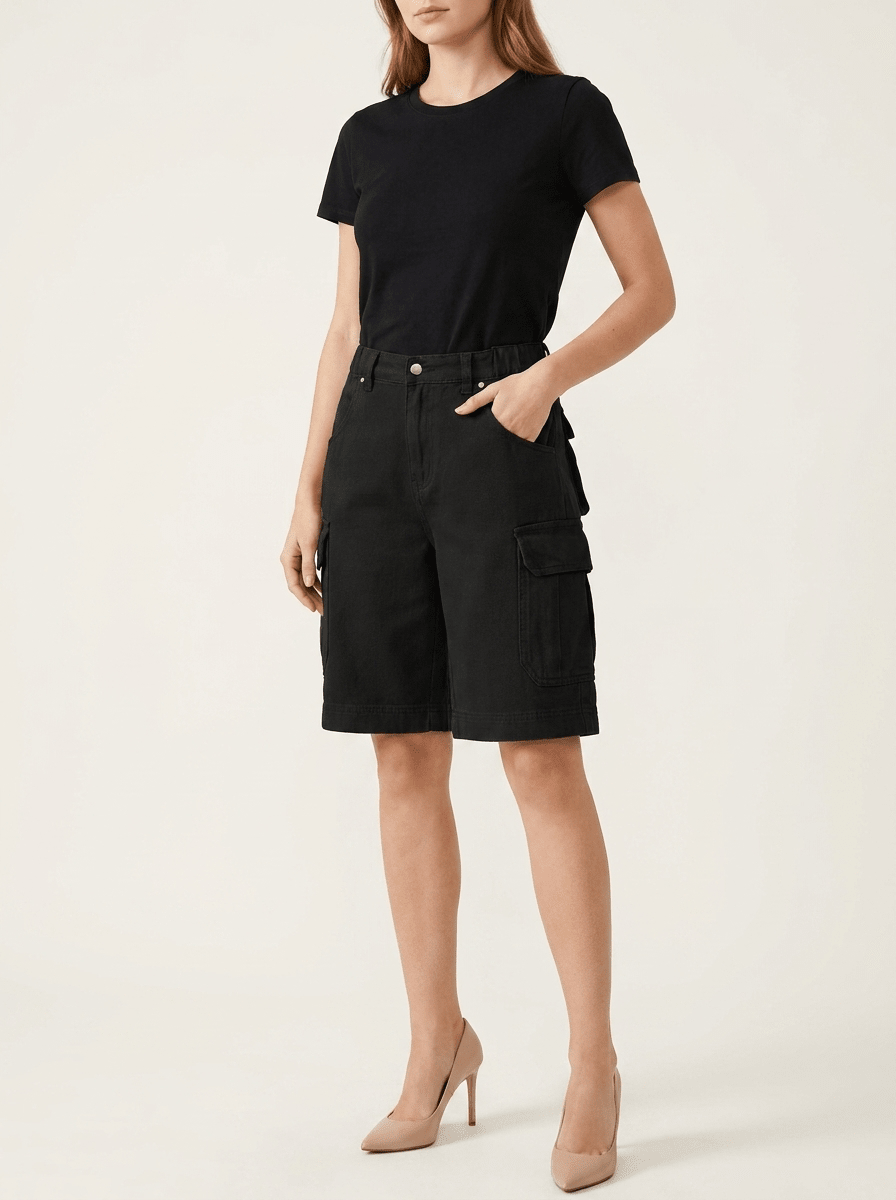 Denim Cargo Shorts Women High Waisted Casual Utility Shorts Pockets — Kharites Shop - Kharites