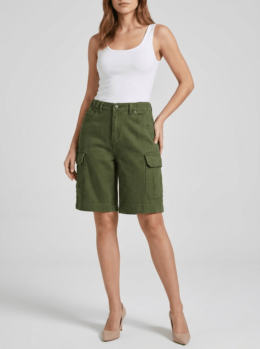 Denim Cargo Shorts Women High Waisted Casual Utility Shorts Pockets — Kharites Shop - Kharites