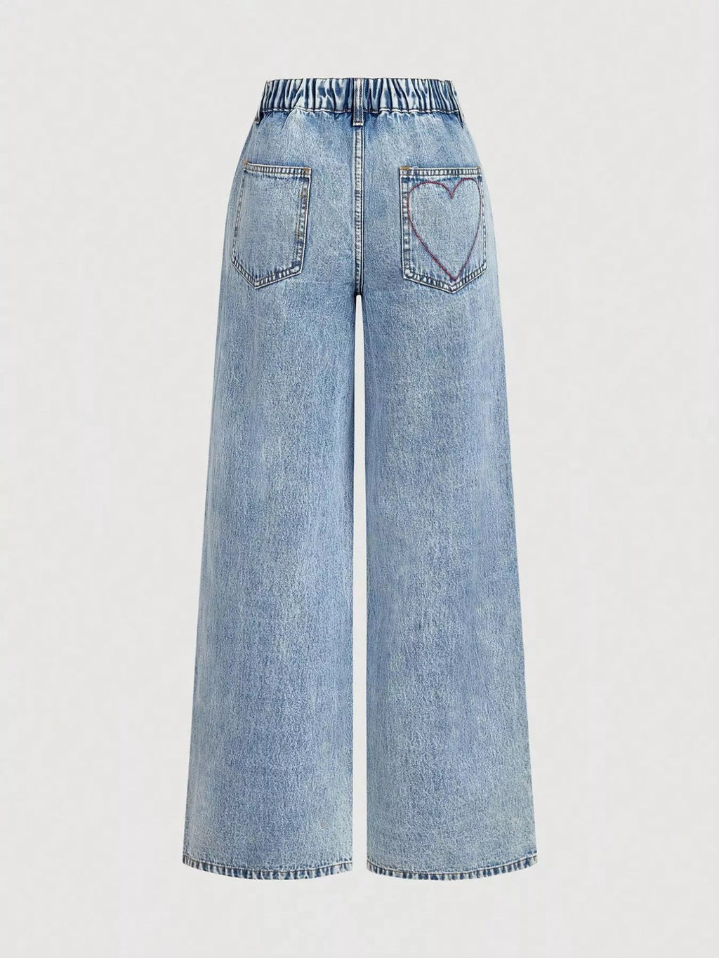 Embroidered Heart Wide-Leg Jeans - Kharites