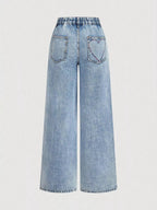 Embroidered Heart Wide-Leg Jeans - Kharites