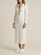 Fall Ribbed Knit Sweater Dress Women Button Detail Long Sleeve Midi — Kharites Shop - Kharites
