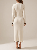 Fall Ribbed Knit Sweater Dress Women Button Detail Long Sleeve Midi — Kharites Shop - Kharites