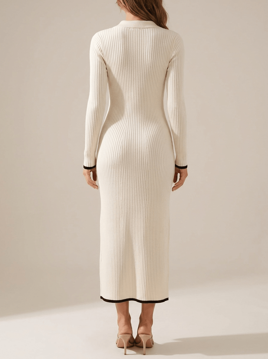 Fall Ribbed Knit Sweater Dress Women Button Detail Long Sleeve Midi — Kharites Shop - Kharites