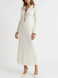 Fall Ribbed Knit Sweater Dress Women Button Detail Long Sleeve Midi — Kharites Shop - Kharites