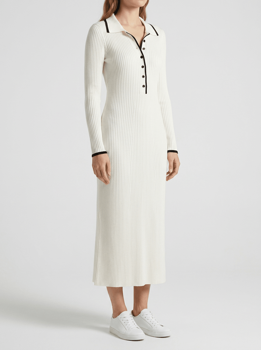 Fall Ribbed Knit Sweater Dress Women Button Detail Long Sleeve Midi — Kharites Shop - Kharites