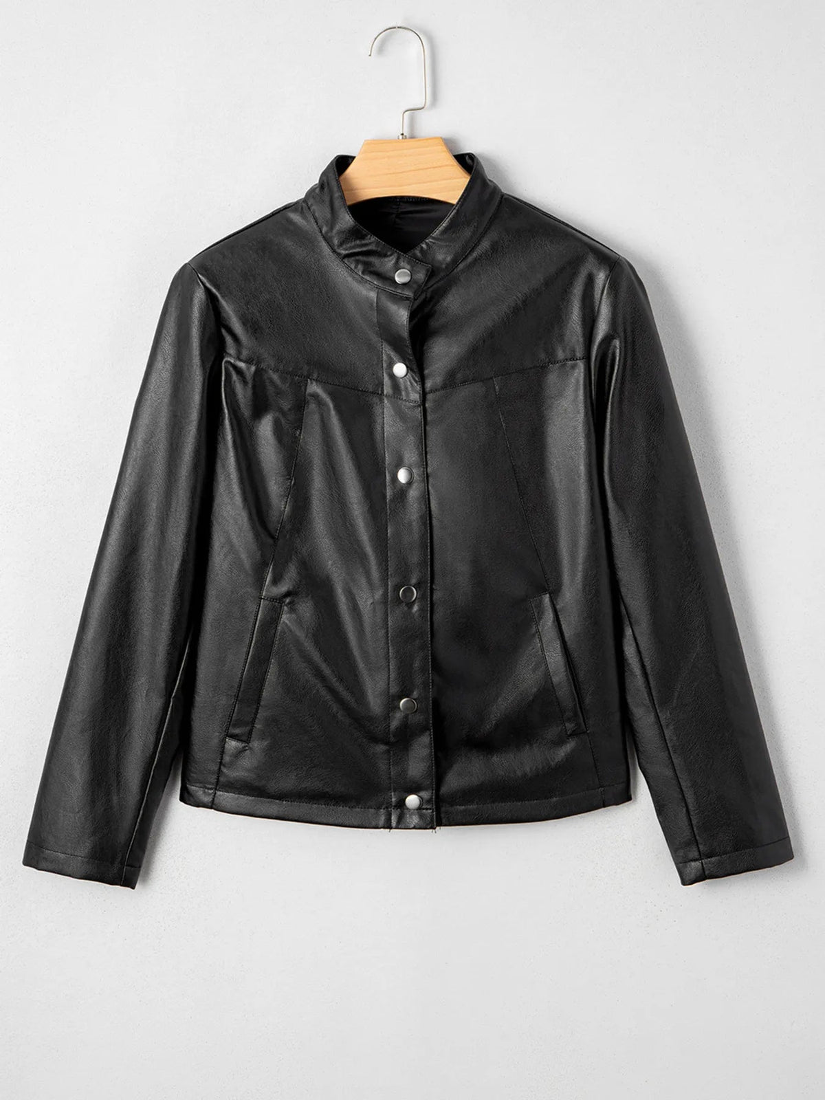 Faux Leather Jacket Women Boxy Studded Button Up Cropped Moto Jacket — Kharites Shop - Kharites