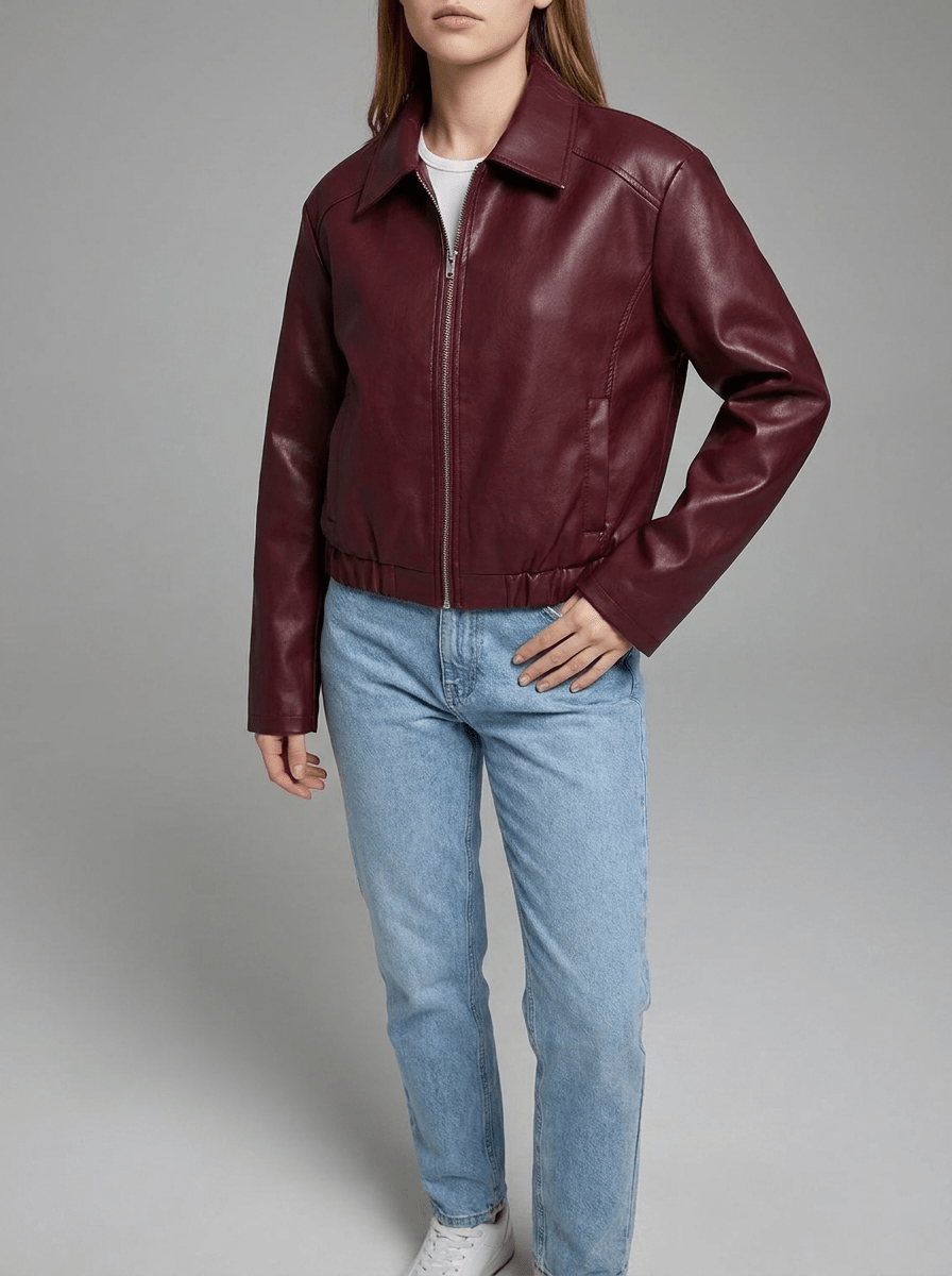 Faux Leather Jacket Women Zip Up Moto Biker Jacket Cropped Layer — Kharites Shop - Kharites