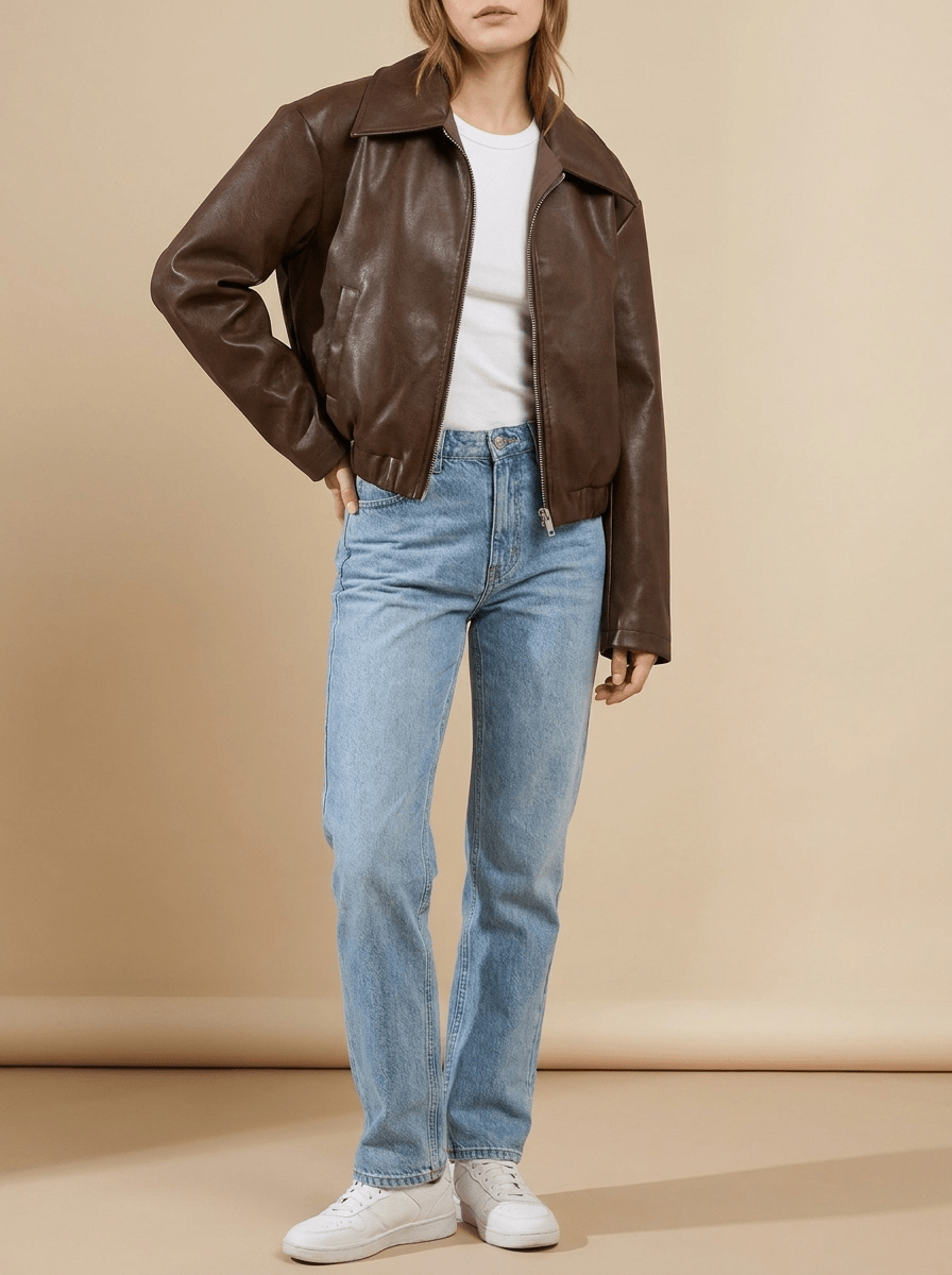 Faux Leather Jacket Women Zip Up Moto Biker Jacket Cropped Layer — Kharites Shop - Kharites